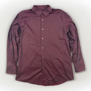 Hugo Boss Mens Dress Shirt 16 32/33 Burgundy Long Sleeve Regular Fit Easy Iron - Picture 1 of 10