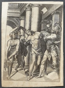 stampa antica crocifissione gesù cristo colonna acquaforte XVII secolo messale - Picture 1 of 6