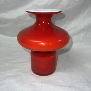 6" Holmegaard Carnaby Per Lutken Denmark Glass Vase Red White Opal MCM Retro - Picture 1 of 4
