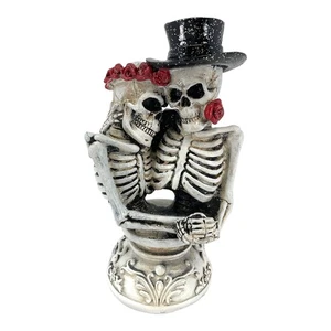 Gerson 7 inch Resin Halloween Romantic Skeleton Couple Figurine with Rose - Picture 1 of 7
