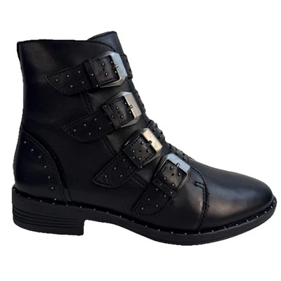 Steve Madden Boots Pursue Buckled Straps Stud Black Leather Shoe 6 NWB - Imagem 1 de 4