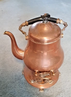 Alte Kupfer Kanne mit Stövchen ,Teekanne, Rechaud - Bild 1 von 4