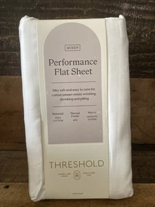 Threshold Performance Flat Sheet Queen White Cotton Sateen New - Picture 1 of 9