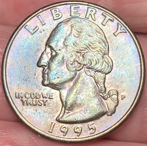 1995-P Washington Quarter Brilliant Rainbow Toned Dark Coin #11 - Picture 1 of 16