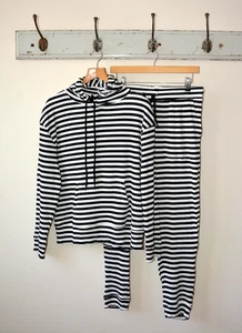 EX F & F OFF WHITE & BLACK STRIPE RIBBED HOODIE+JOGGER TRACKSUIT SET SIZE S-MED - Picture 1 of 11