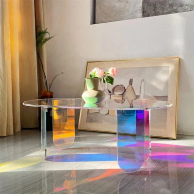 Mesa auxiliar transparente iridiscente ovalada mesas de centro Lucite para recepción oficina en casa Foto 1 de 4