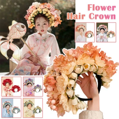 Tocado bata Han corona de pelo flor estilo chino utilería fotográfica de novia Foto 1 de 4