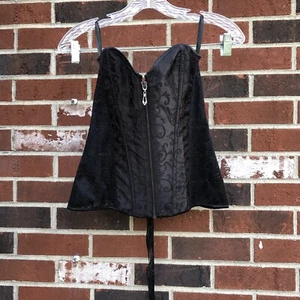 zip front corset large black sheer sides lace back Unbranded Steampunk - Picture 1 of 5