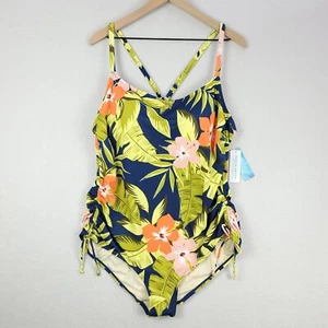 Beach Betty Miracle Brands Swimsuit Womens 3X Navy Tropical Floral One Piece NWT - Picture 1 of 17