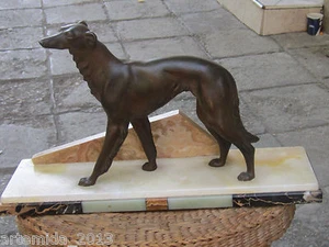 RARE ANTIQUE French Bronzed Spelter Borzoi Greyhound dog Sculpture Art Deco 1920 - Picture 1 of 11