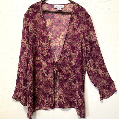 Cardigã Diane von Fürstenberg ativos de seda tamanho M gravata frontal envoltório boho Y2K vintage - Imagem 1 de 4