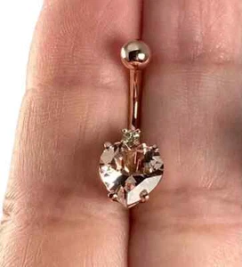 1 Ct Heart Simulated Morganite Women's Belly Button Ring In 14K Rose Gold Plated - Picture 1 of 6