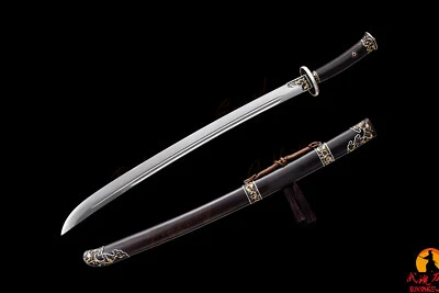 Cuchillo espada sable chino dinastía Qing accesorios de latón chapado en plata y oro Foto 1 de 4