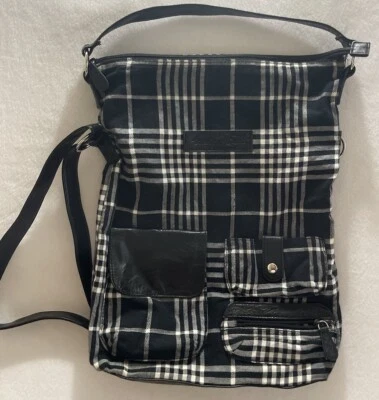 Bolso Bandolera Amplio AMERICAN EAGLE BAG Blanco y Negro Tela a Cuadros y Cuero Foto 1 de 4