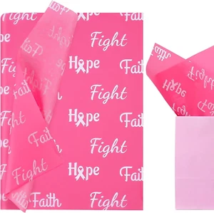 50 Sheets Slogan Pink Tissue Paper Bulk 20 X 14 - Hope Faith Fight Breast Cancer - Picture 1 of 6