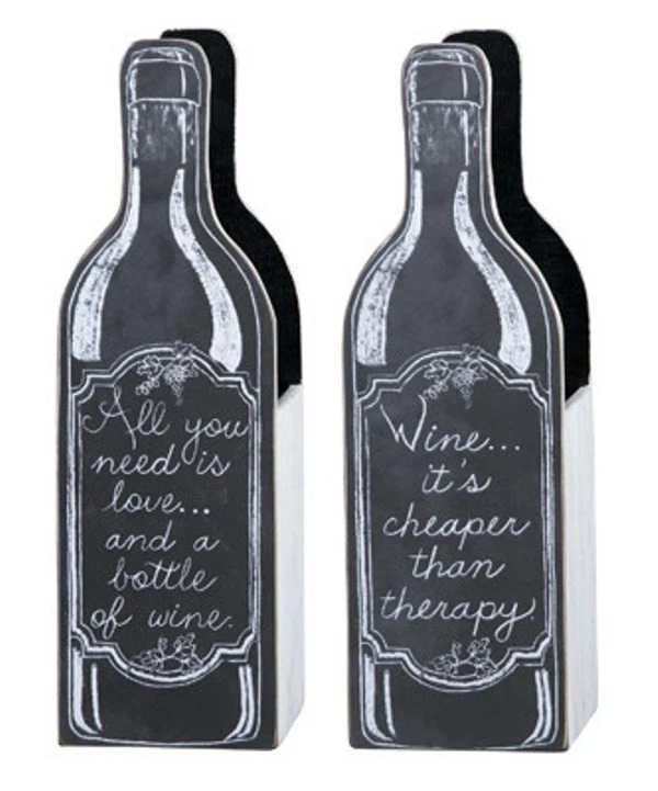 ALL YOU NEED IS LOVE/BOTTLE WINE/IT'S CHEAPER THERAPY/WOOD~Chalkboard Box/Caddy - Image 1 of 1