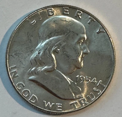 1954 P Ben Franklin 50 cents 1/2 dollar Pristine P (no mintmark) Silver $51/oz. - Image 1 of 4