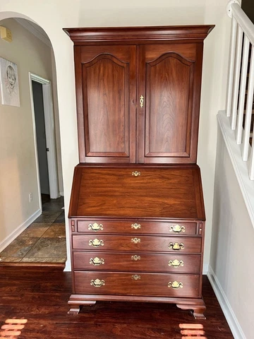 Henkel Harris Georgian Solid Mahogany Slant Front Secretary Desk With Bookcase Cover