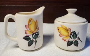 Vintage Personal Ceramic Creamer Sugar Bowl Yellow Rose 1970s Retro Kitchen MCM - Picture 1 of 3
