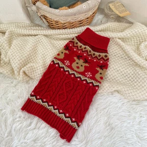Christmas Pet Sweater Puppy Dog Knitted Reindeer Clothes Warm Crochet Coat - Picture 1 of 15