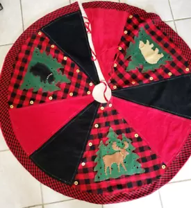 FALDA DE ÁRBOL DE NAVIDAD DE 48 PULGADAS DE ANCHO ELEGANTE OSO ALCE CAMPESTRE PANA TEJIDA ¡BONITA! - Imagen 1 de 2