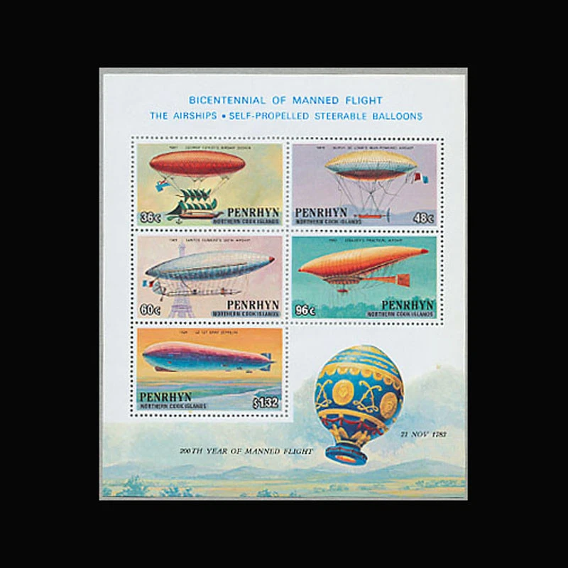 Penrhyn, Sc #259a, MNH, 1983, S/S, Hot Air Balloon, Zeppelin - Изображение 1 из 1