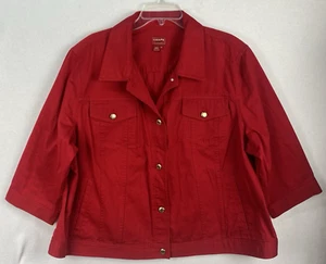 Chaps Womens 3X Red Denim Jean Jacket 3/4 Sleeve Adjustable Hem Excellent - Picture 1 of 5