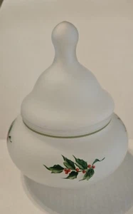 Wikinger Glas Kristall Satin Frost Stechpalme bedeckt Süßigkeiten Schale 6" Original Aufkleber - Bild 1 von 5