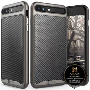 For iPhone 8 Plus 7 Plus Case Shockproof Leather Cover w/ Metallized Button - Picture 1 of 9