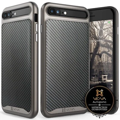 For iPhone 8 Plus 7 Plus Case Shockproof Leather Cover w/ Metallized Button - Image 1 of 4