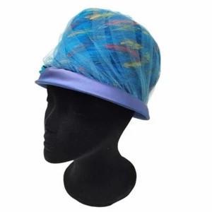 Vintage | Hartstrukturierter Feder Tüll Hut Blau Bunt Union Made - Bild 1 von 10
