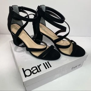 Bar III Blythef Sz 9.5 black back zip strappy suede look heeled sandal New women - Picture 1 of 12