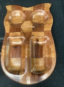 Vintage Formosa Holz Eule Tablett 12" braun Taiwan Mid Century Modern geflochtenes Holz - Bild 1 von 5