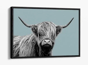 HIGHLAND KUH ENTE EI BLAU - SCHWEBEEFFEKT LEINWANDBILD BILD DRUCK- - Bild 1 von 12