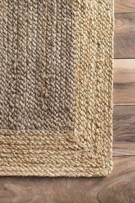 Jute Rug in Square Shape Hand Braided Area Rug Farmhouse Jute Rug Rustic Look - Image 1 of 4