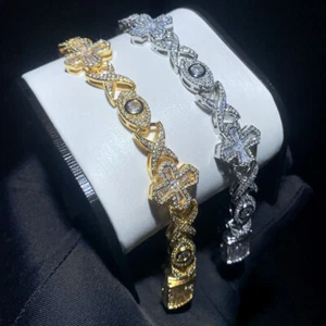 Bracciale catena tennis cubana occhio croce hip hop topbling zirconi uomo gioielli - Foto 1 di 14