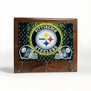 Pittsburgh Steelers Rustic Wood Key Holder Man Cave Home Office wall decor - Picture 1 of 5