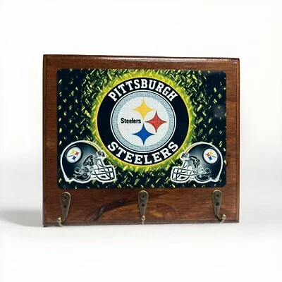 Pittsburgh Steelers Rustic Wood Key Holder Man Cave Home Office wall decor - Image 1 of 4
