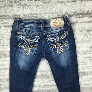 Miss Me Jeans Womens 25 Low Rise Skinny Dark Blue Rhinestone Cross Measure 26x30 - Picture 1 of 12
