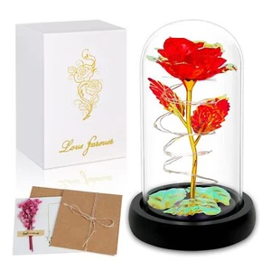 Artificial Rose Flower in Glass Dome LED Light for Mother's Day Valentines - Picture 1 of 7