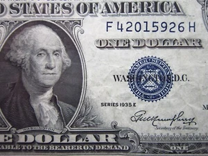 USA $1 1935 E F42015926H # SILVER Certificate BLUE Seal Washington Dollar Money - Picture 1 of 3