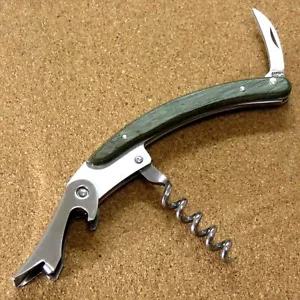 Japanese Sommelier Knife Corkscrew Wine Bottle Opener Green Plywood SEKI JAPAN - Picture 1 of 8