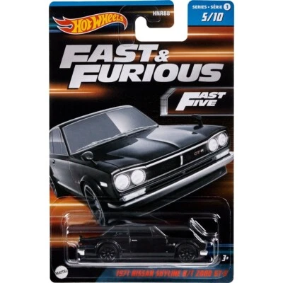 1971 Nissan Skyline H/T 2000 GT-R Black Hot Wheels Fast Five 2023 HNT15 1:64 - Image 1 of 2
