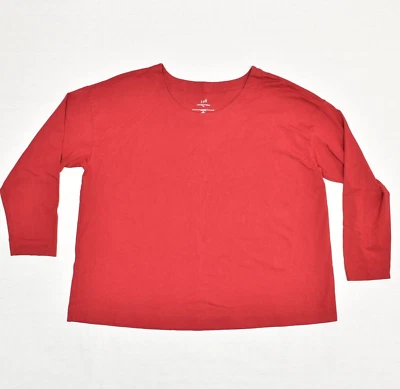 Blusa para mujer J. Jill cuello redondo mezcla de algodón roja talla 2X Luxe Supima relajada Foto 1 de 4