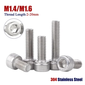 M1.4/M1.6 Hex Socket Head Cap Screw Allen Key Bolts 304 Stainless Steel - Picture 1 of 9