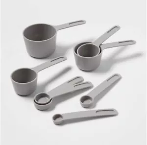Room Essentials Measuring Cup And Spoon Set 8 Pieces Gray Sturdy Plastic NEW! - Picture 1 of 2