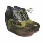 Irregular Choice shoes Camouflage What an Angel Leather Wedge Bootie New 7 1/2