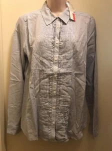 ELLE Women's Pinstripe Tuxedo Long Sleeve Blouse BLUE/WHITE STRIPE Size L NWT - Picture 1 of 12