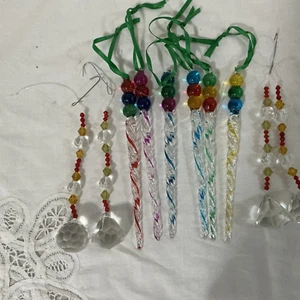 Vintage gedrehte Glas Eiszapfen Ornamente, 6er & 4er Set Sonnenfänger Glas Ornamente - Bild 1 von 5