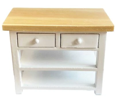 Bambole Casa Bianco & Rovere Isola Lavoro Tavolo Moderno Miniatura Mobili Cucina - Immagine 1 di 4